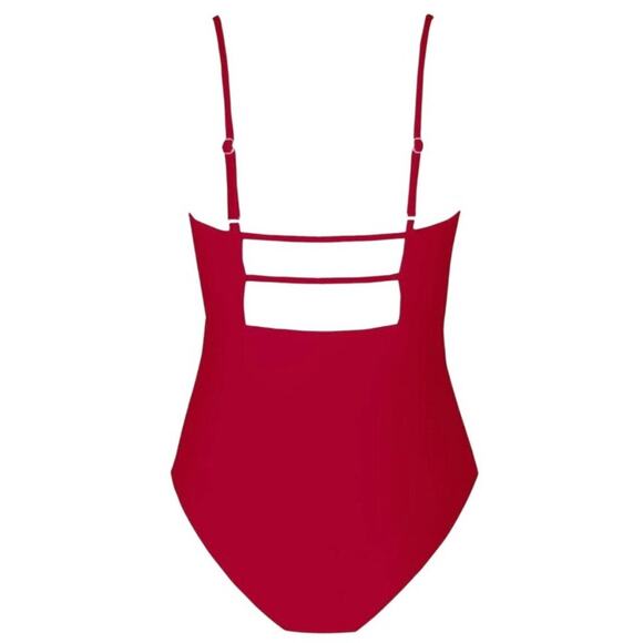 Cupshe Womens One Piece Swimsuit XL Red Square Neck Ruched Cutout Strappy - Picture 5 of 9